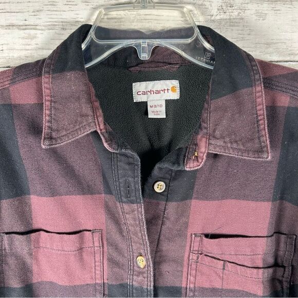 Carhartt Grunge Rugged Flex Fleece Lined Flannel Shirt Purple Plaid M (8/10) - Picture 3 of 15